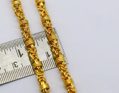 22K yellow gold handmade Byzantine chain necklace by TRIBALORNAMENT, unisex jewelry with 916 hallmark, customizable 18-28 inch length