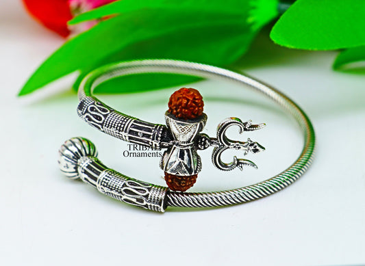 Lord Shiva trident vintage design 925 sterling silver customized lord shiva trident trishul bangle bracelet kada Rudraksha jewelry nsk354 - TRIBAL ORNAMENTS