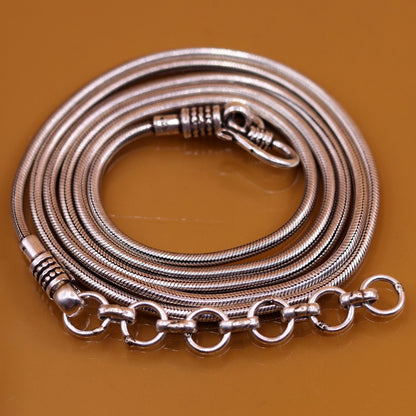 Sterling silver adjustable snake chain waist belt with vintage design, suitable for saree, belly dance, and belly chain jewelry.