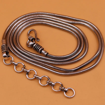 Sterling silver adjustable snake chain waist belt with vintage design, suitable for saree or belly dance, handmade jewelry.