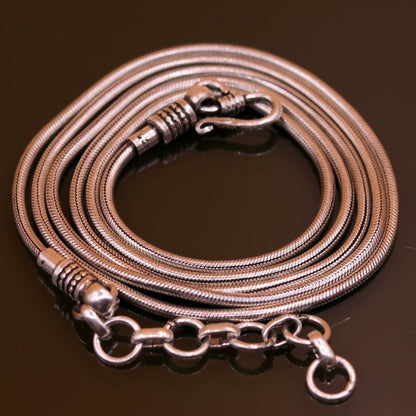Sterling silver adjustable snake chain waist belt with vintage design, suitable for saree or belly dance, handmade jewelry.