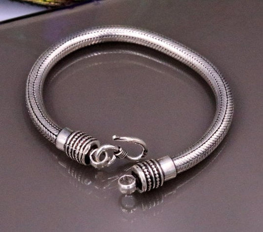 Unisex 5mm sterling silver snake chain bracelet with tribal design, customizable jewelry from Tribalornament.