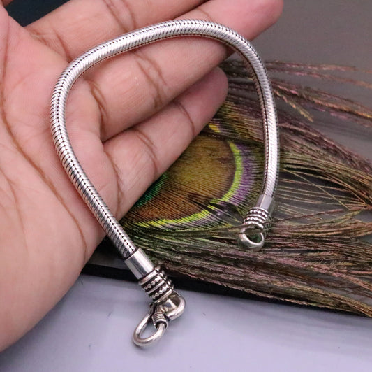 Unisex 5mm sterling silver snake chain bracelet with tribal-inspired personalized jewelry design, handmade by TRIBALORNAMENT.