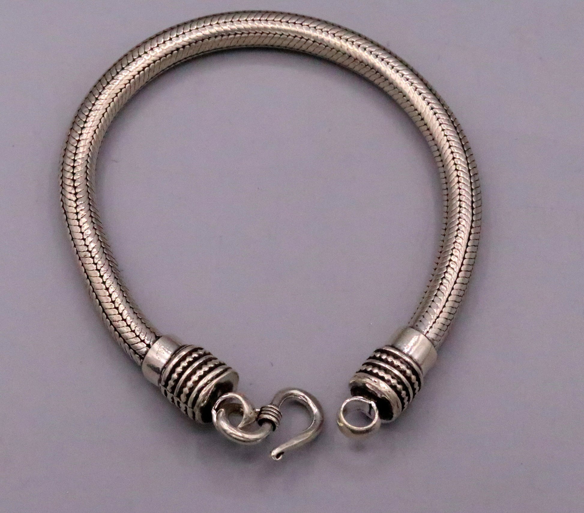 Unisex 6-inch 5mm sterling silver snake chain bracelet with tribal-inspired handmade design by TRIBALORNAMENT.