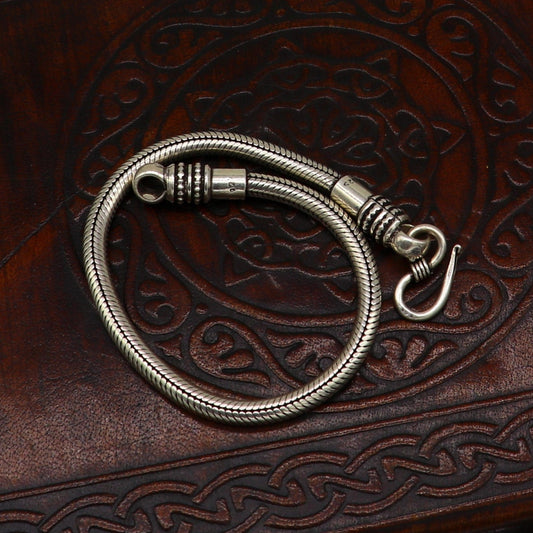 8.5" long 4mm 925 fine sterling silver customized vintage designer amazing snake chain unisex bracelet jewelry from Rajasthan india sbr213 - TRIBAL ORNAMENTS