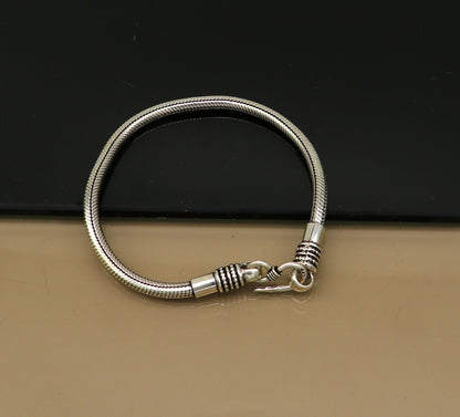 Sterling silver vintage snake chain bracelet from Rajasthan, India, 4mm wide, unisex jewelry, customizable with fine 925 silver.