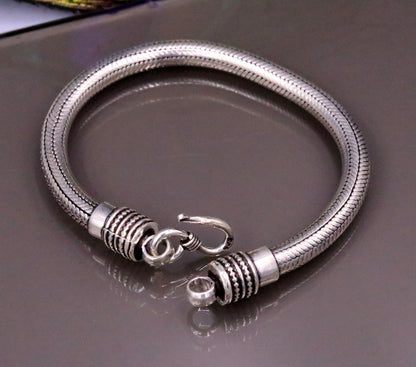 Unisex 5.5mm sterling silver snake chain bracelet by TRIBALORNAMENT, customizable handcrafted jewelry with vintage style.