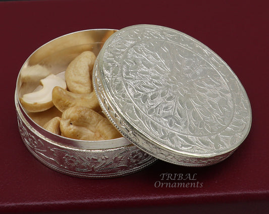 2.5" Vintage antique design 925 silver handmade trinket box, brides powder box or dry fruit box for royal luxury gifting ideas stb406 - TRIBAL ORNAMENTS