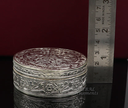 2.5" Vintage antique design 925 silver handmade trinket box, brides powder box or dry fruit box for royal luxury gifting ideas stb406 - TRIBAL ORNAMENTS