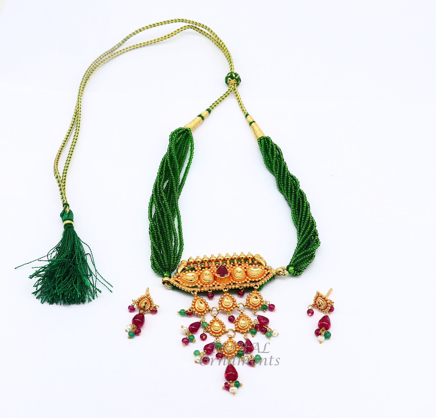 22 karat yellow gold Vintage traditional Rajputana Necklace gorgeous Rajwadi poshak necklace wedding jewelry  set92 - TRIBAL ORNAMENTS