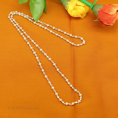 Sterling silver handmade holy basil rosary beads on a silver chain necklace, unisex jewelry with wooden beads by TRIBALORNAMENT.