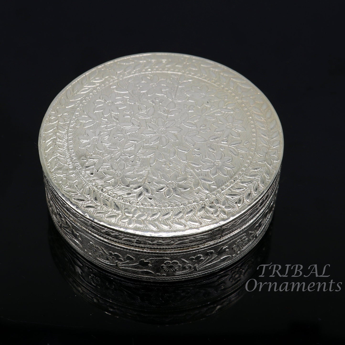 3.1inches Vintage antique design 925 silver handmade trinket box, brides powder box or dry fruit box for royal luxury gifting ideas  stb404 - TRIBAL ORNAMENTS