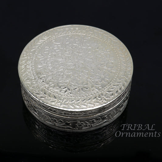 3.1inches Vintage antique design 925 silver handmade trinket box, brides powder box or dry fruit box for royal luxury gifting ideas  stb404 - TRIBAL ORNAMENTS