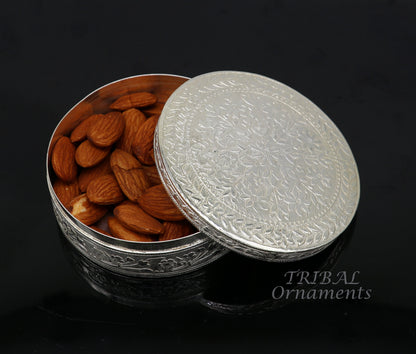 3.1inches Vintage antique design 925 silver handmade trinket box, brides powder box or dry fruit box for royal luxury gifting ideas  stb404 - TRIBAL ORNAMENTS