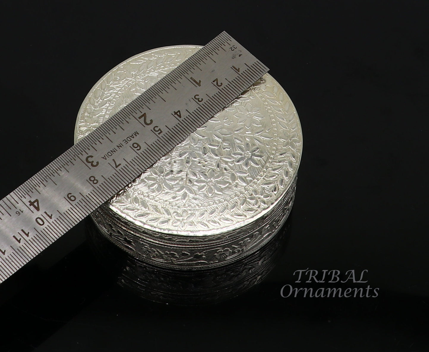 3.1inches Vintage antique design 925 silver handmade trinket box, brides powder box or dry fruit box for royal luxury gifting ideas  stb404 - TRIBAL ORNAMENTS