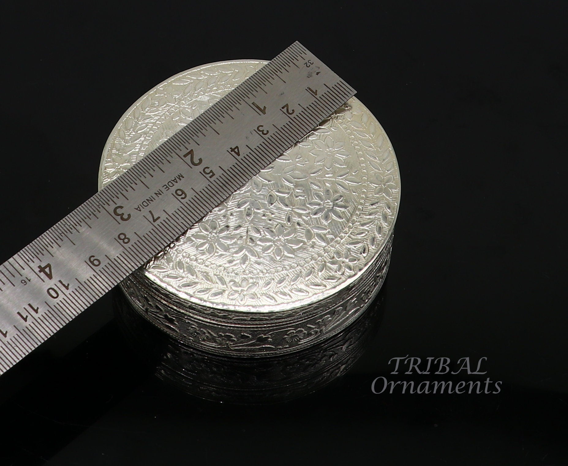 3.1inches Vintage antique design 925 silver handmade trinket box, brides powder box or dry fruit box for royal luxury gifting ideas  stb404 - TRIBAL ORNAMENTS