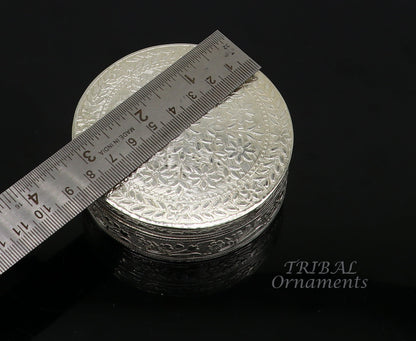 3.1inches Vintage antique design 925 silver handmade trinket box, brides powder box or dry fruit box for royal luxury gifting ideas  stb404 - TRIBAL ORNAMENTS