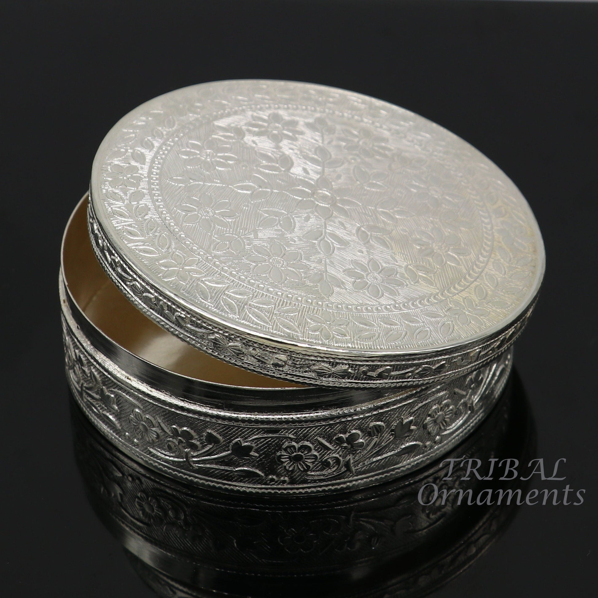 3" Vintage antique design 925 silver handmade trinket box, brides powder box or dry fruit box for royal luxury gifting ideas  stb405 - TRIBAL ORNAMENTS