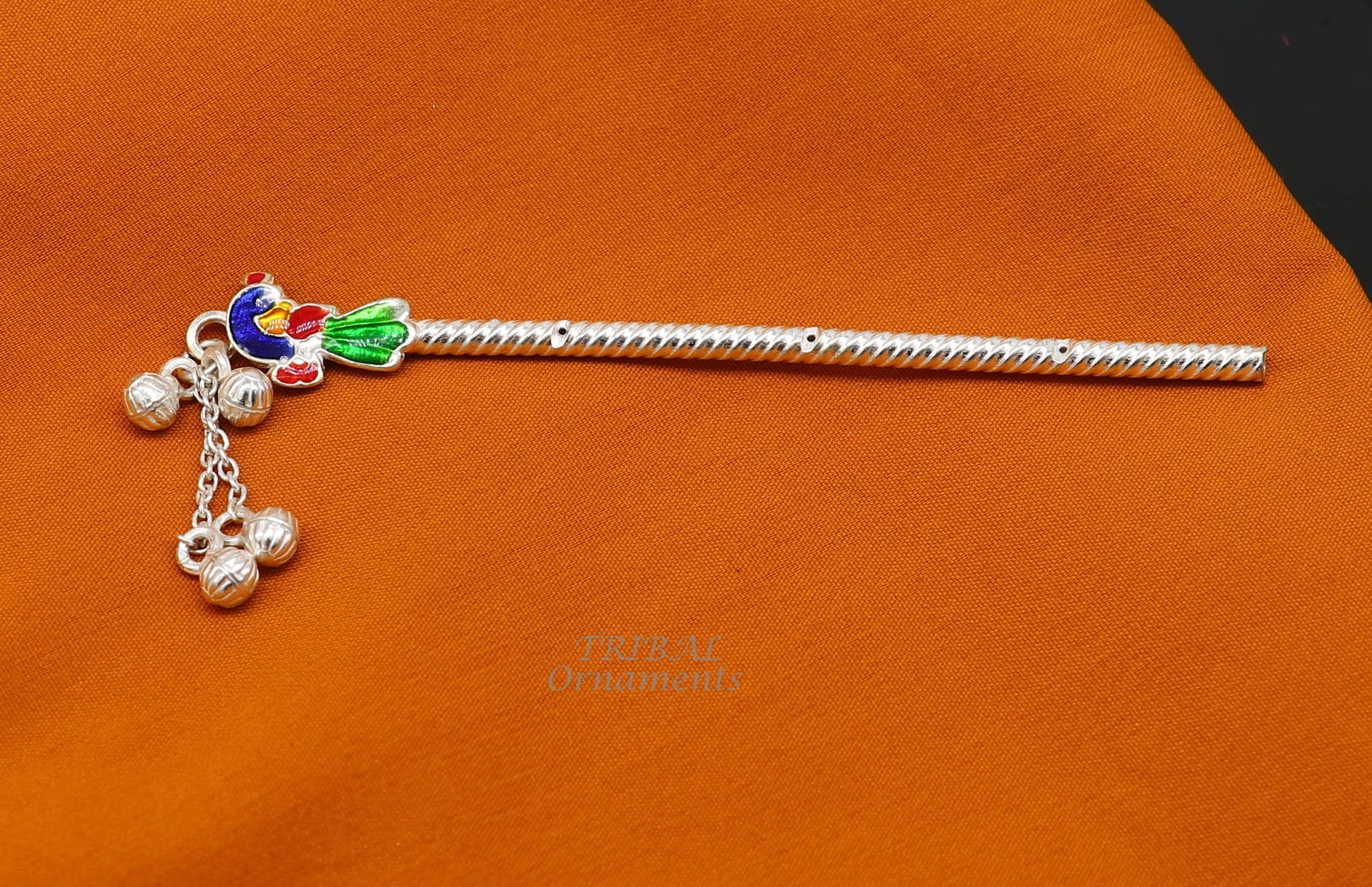 4 inches sterling silver handmade idol baby Krishna small flute, silver Bansuri, Laddu Gopala flute, little Krishna flute puja art su960 - TRIBAL ORNAMENTS