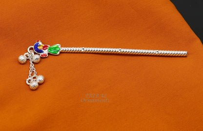 4 inches sterling silver handmade idol baby Krishna small flute, silver Bansuri, Laddu Gopala flute, little Krishna flute puja art su960 - TRIBAL ORNAMENTS