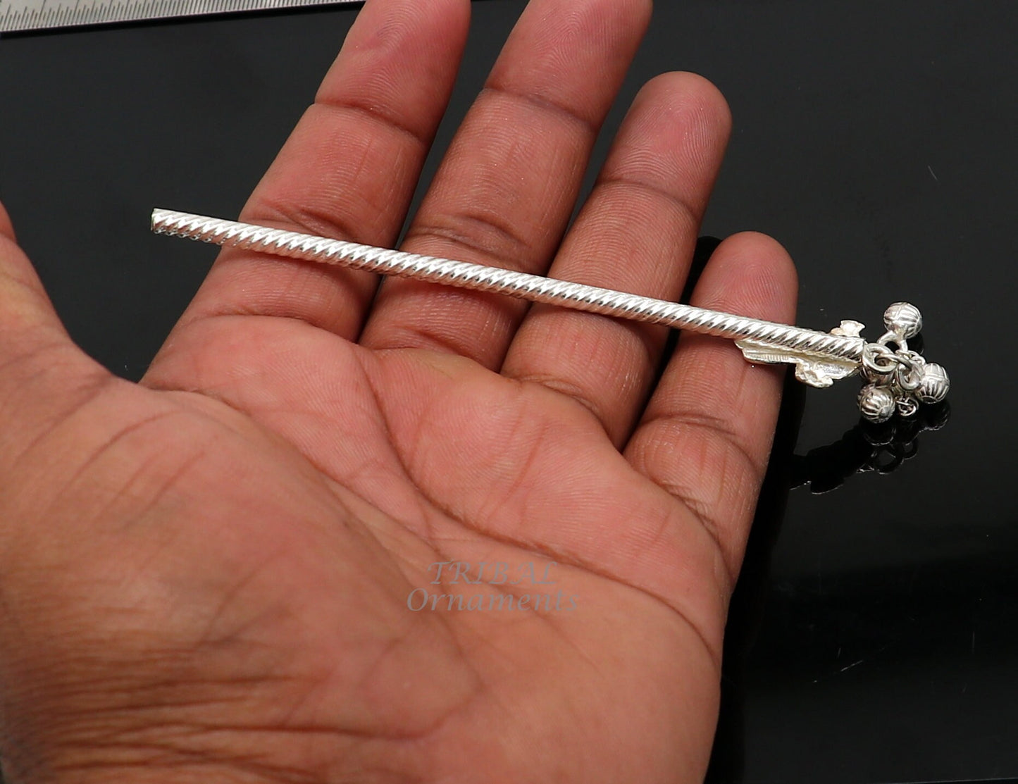 4 inches sterling silver handmade idol baby Krishna small flute, silver Bansuri, Laddu Gopala flute, little Krishna flute puja art su960 - TRIBAL ORNAMENTS