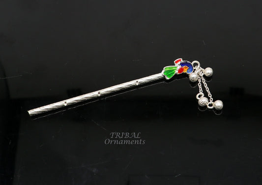 4 inches sterling silver handmade idol baby Krishna small flute, silver Bansuri, Laddu Gopala flute, little Krishna flute puja art su961 - TRIBAL ORNAMENTS