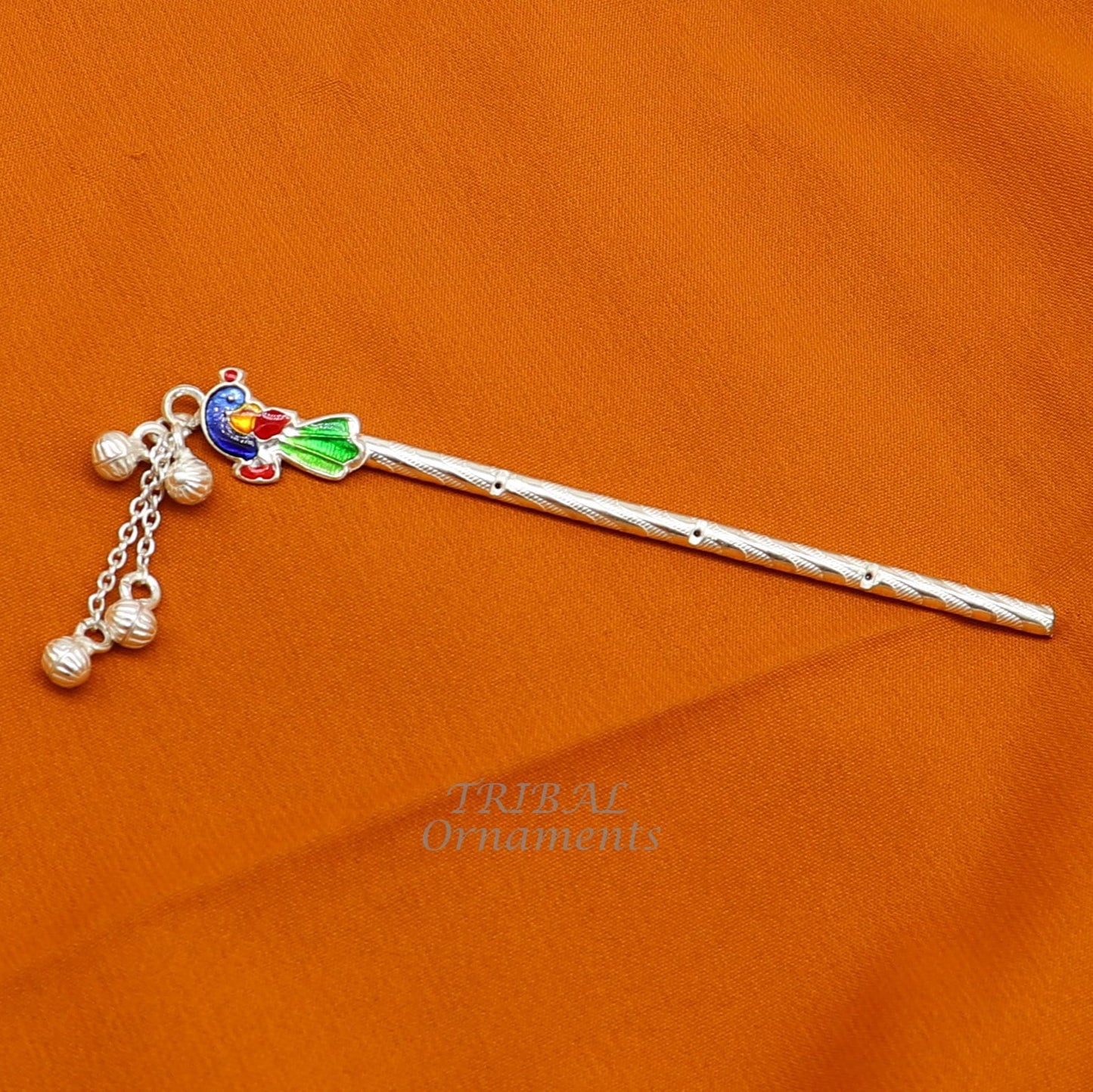 4 inches sterling silver handmade idol baby Krishna small flute, silver Bansuri, Laddu Gopala flute, little Krishna flute puja art su961 - TRIBAL ORNAMENTS