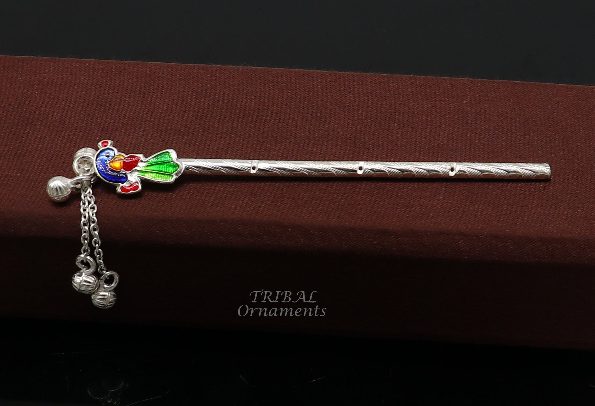 4 inches sterling silver handmade idol baby Krishna small flute, silver Bansuri, Laddu Gopala flute, little Krishna flute puja art su961 - TRIBAL ORNAMENTS
