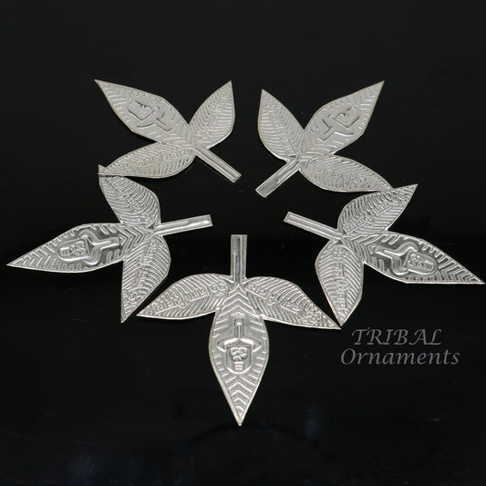 5.5cm Lord Shiva bel Patra Solid silver handmade solid belva patra, shiva worshipping/ puja article, bel tree leaves for puja su964 - TRIBAL ORNAMENTS