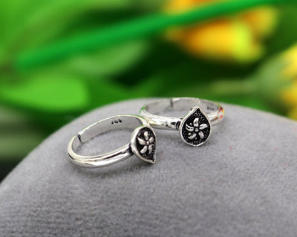 925 sterling silver handmade unique classical floral design vintage tribal ethnic toe ring best brides gifting jewelry ytr71 - TRIBAL ORNAMENTS
