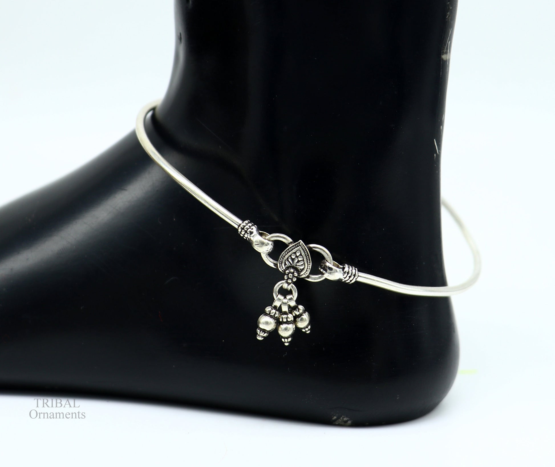 925 sterling silver handmade plain shiny design gorgeous customized foot bracelet ankle kada pretty hanging drops belly dance jewelry nsfk40 - TRIBAL ORNAMENTS