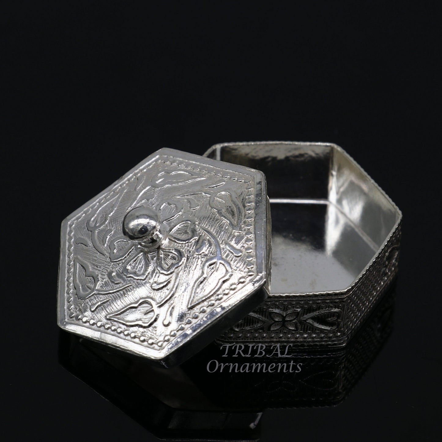 925 sterling silver trinket box, kajal box/casket box bridal polygon shape sindur box collection, container box, eyeliner box gifting stb402 - TRIBAL ORNAMENTS