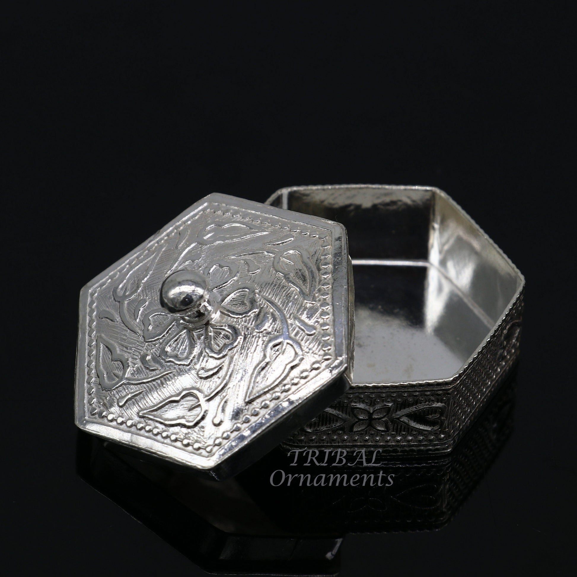 925 sterling silver trinket box, kajal box/casket box bridal polygon shape sindur box collection, container box, eyeliner box gifting stb402 - TRIBAL ORNAMENTS