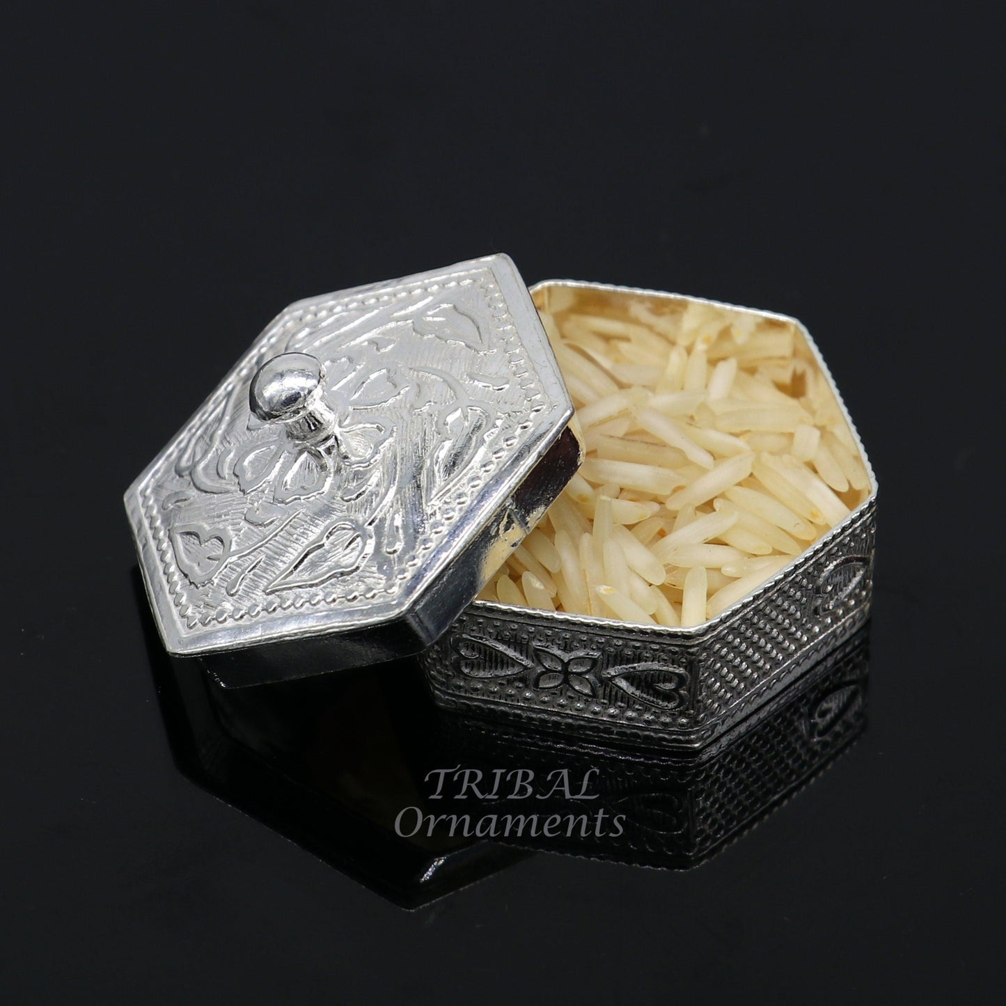 925 sterling silver trinket box, kajal box/casket box bridal polygon shape sindur box collection, container box, eyeliner box gifting stb402 - TRIBAL ORNAMENTS