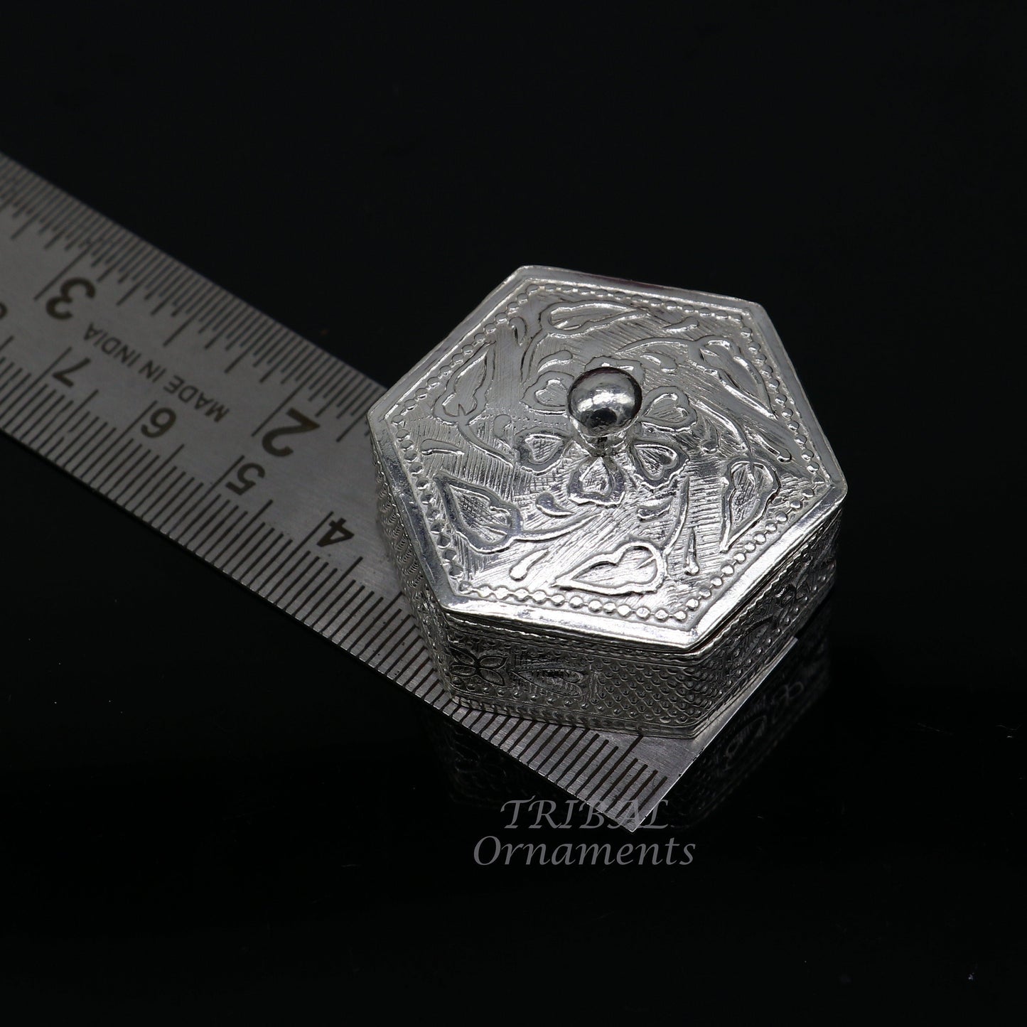 925 sterling silver trinket box, kajal box/casket box bridal polygon shape sindur box collection, container box, eyeliner box gifting stb402 - TRIBAL ORNAMENTS