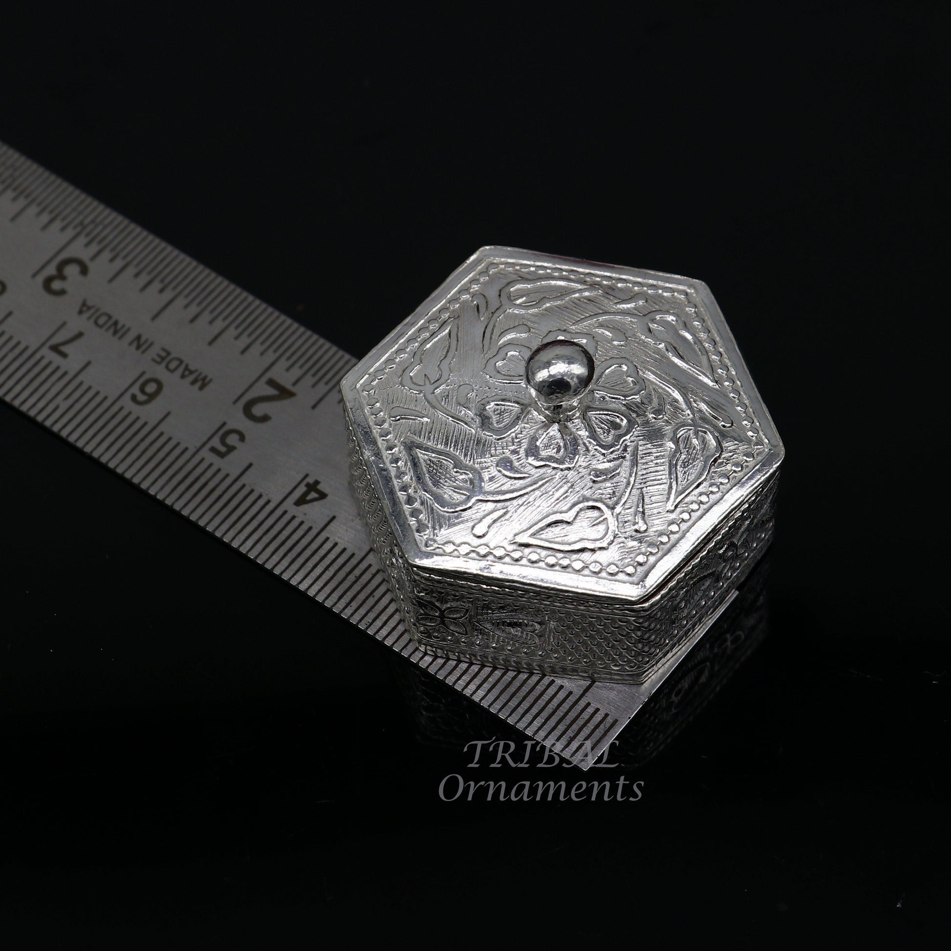 925 sterling silver trinket box, kajal box/casket box bridal polygon shape sindur box collection, container box, eyeliner box gifting stb402 - TRIBAL ORNAMENTS