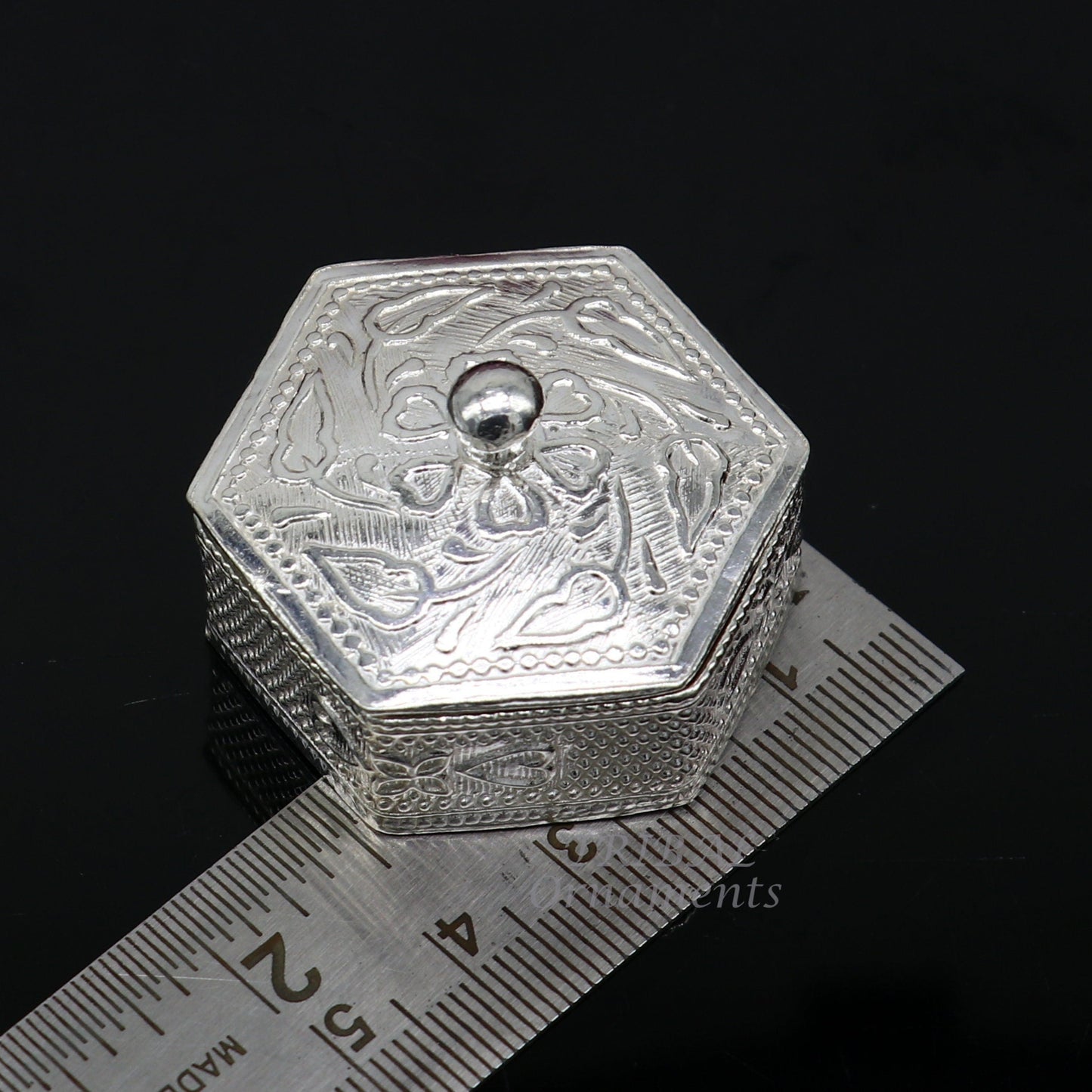 925 sterling silver trinket box, kajal box/casket box bridal polygon shape sindur box collection, container box, eyeliner box gifting stb402 - TRIBAL ORNAMENTS
