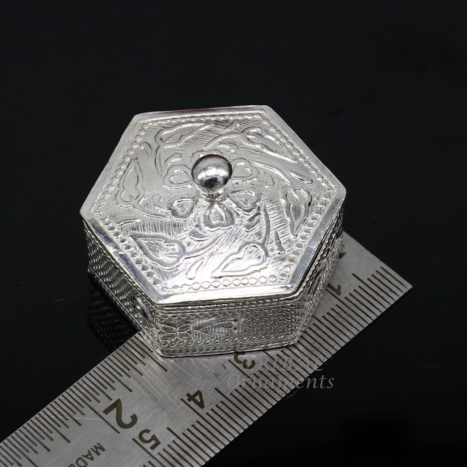 925 sterling silver trinket box, kajal box/casket box bridal polygon shape sindur box collection, container box, eyeliner box gifting stb402 - TRIBAL ORNAMENTS