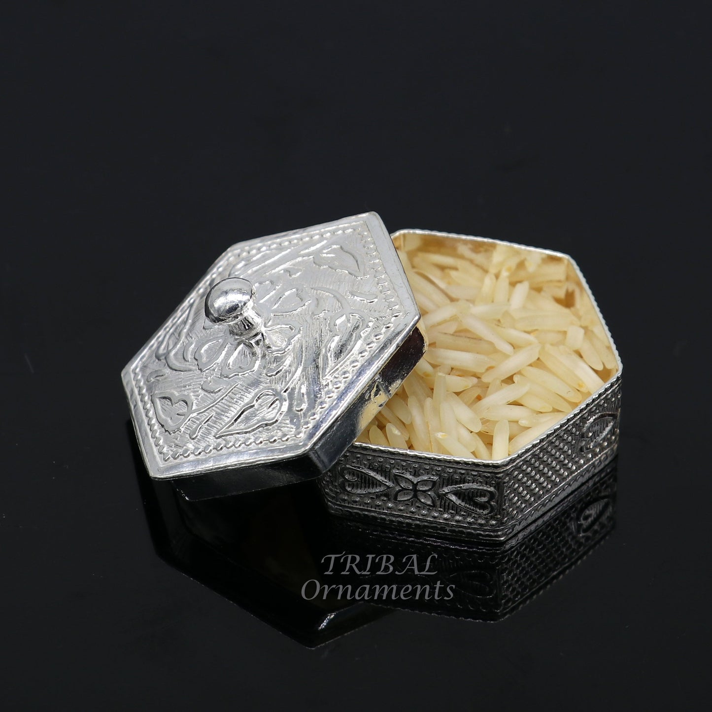 925 sterling silver trinket box, kajal box/casket box bridal polygon shape sindur box collection, container box, eyeliner box gifting stb402 - TRIBAL ORNAMENTS