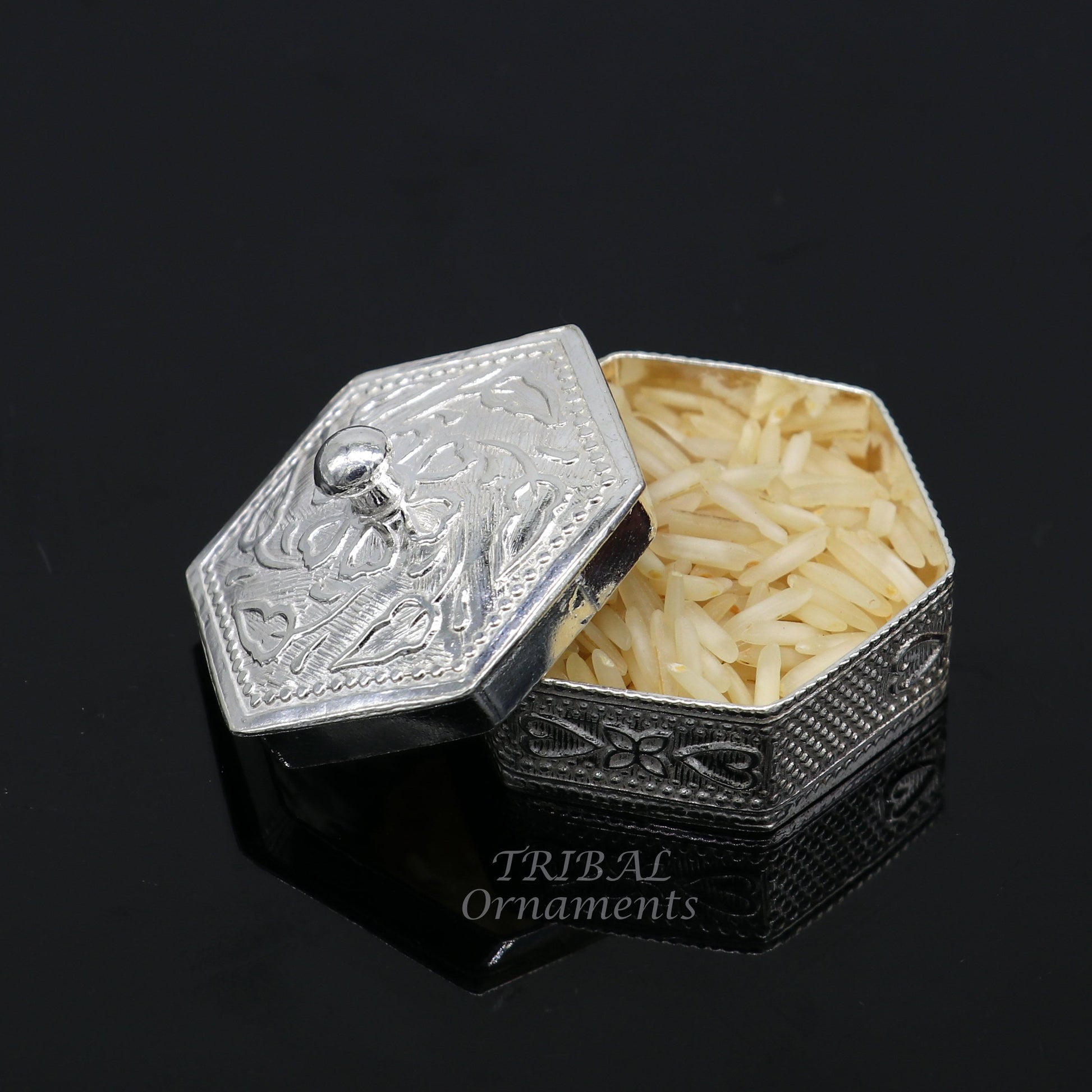 925 sterling silver trinket box, kajal box/casket box bridal polygon shape sindur box collection, container box, eyeliner box gifting stb402 - TRIBAL ORNAMENTS