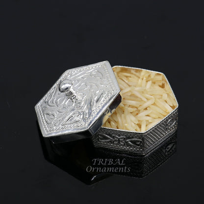 925 sterling silver trinket box, kajal box/casket box bridal polygon shape sindur box collection, container box, eyeliner box gifting stb402 - TRIBAL ORNAMENTS