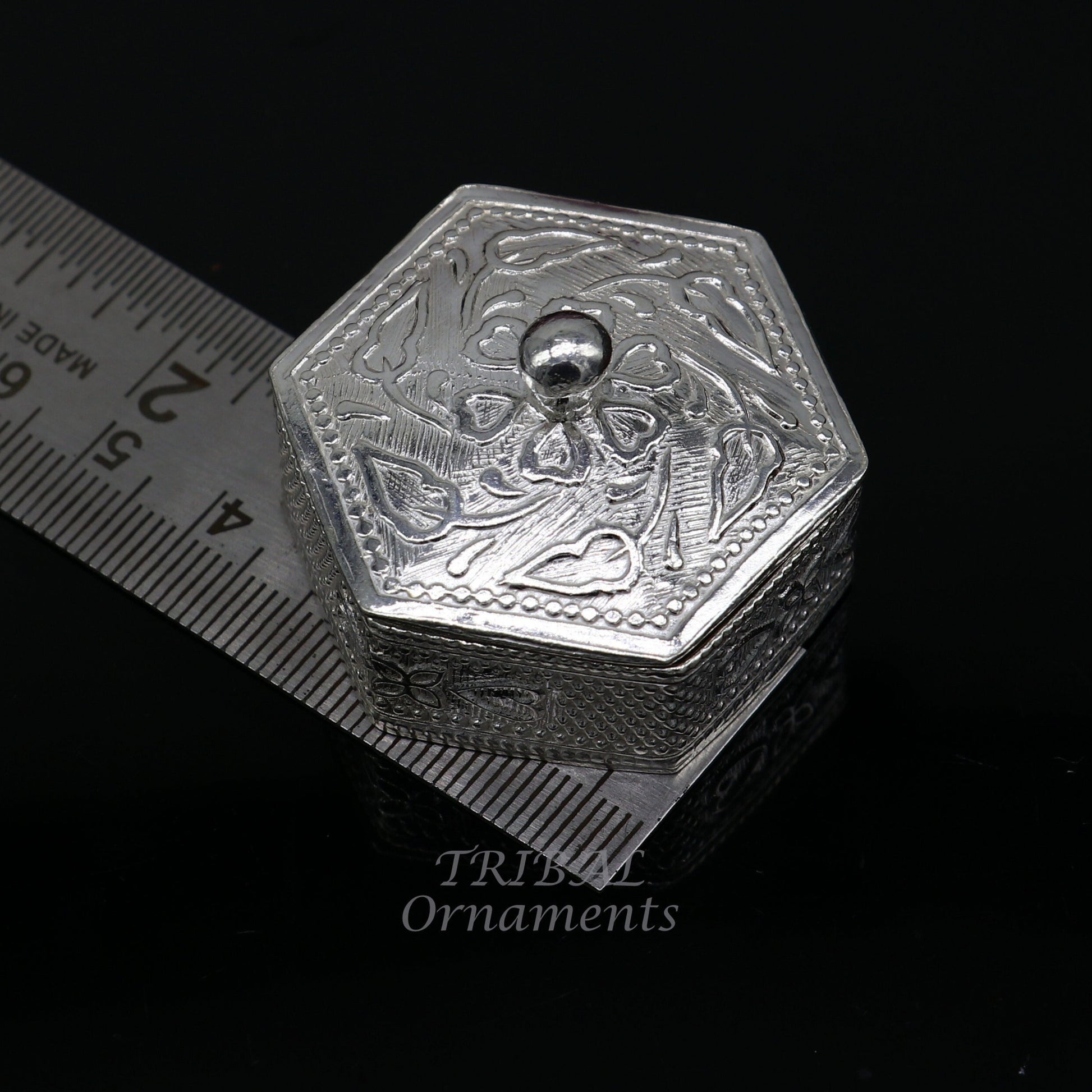 925 sterling silver trinket box, kajal box/casket box bridal polygon shape sindur box collection, container box, eyeliner box gifting stb402 - TRIBAL ORNAMENTS