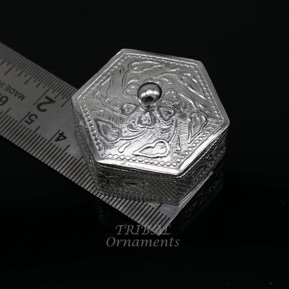 925 sterling silver trinket box, kajal box/casket box bridal polygon shape sindur box collection, container box, eyeliner box gifting stb402 - TRIBAL ORNAMENTS