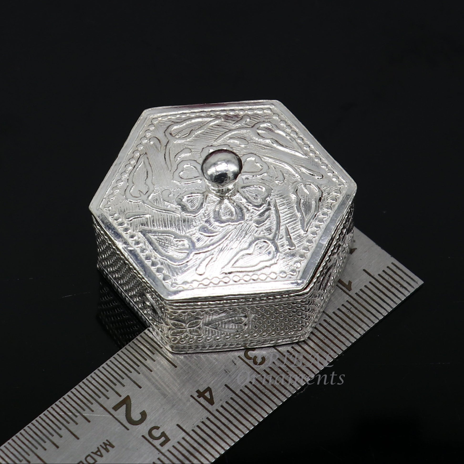 925 sterling silver trinket box, kajal box/casket box bridal polygon shape sindur box collection, container box, eyeliner box gifting stb402 - TRIBAL ORNAMENTS