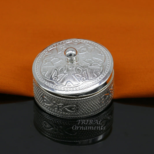 925 sterling silver trinket box, kajal box/casket box bridal round shape sindur box collection, container box, eyeliner box gifting stb401 - TRIBAL ORNAMENTS