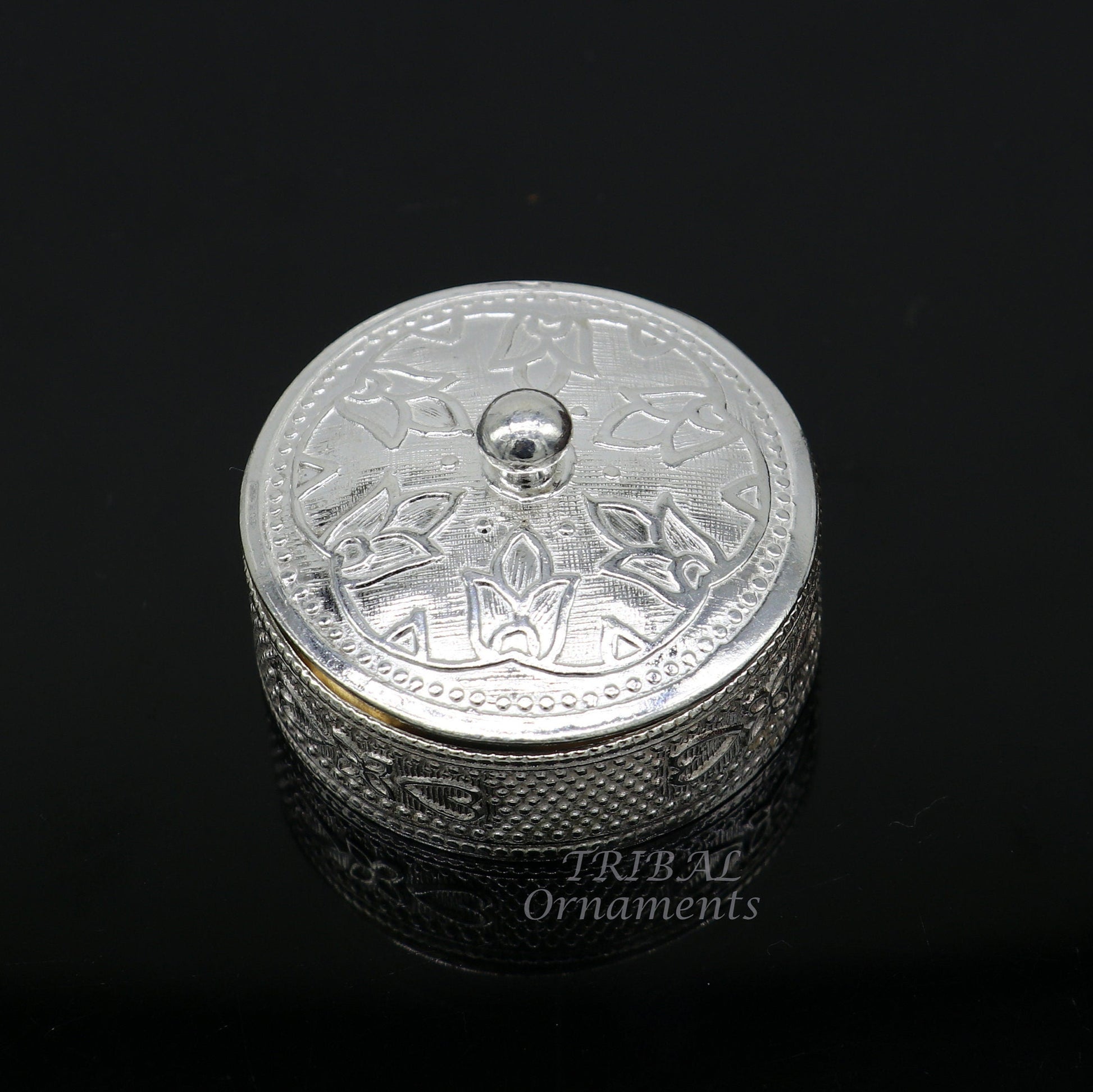 925 sterling silver trinket box, kajal box/casket box bridal round shape sindur box collection, container box, eyeliner box gifting stb401 - TRIBAL ORNAMENTS