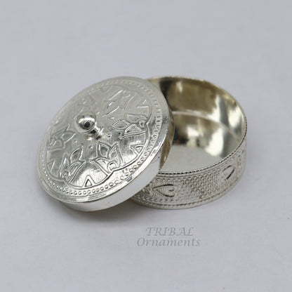 925 sterling silver trinket box, kajal box/casket box bridal round shape sindur box collection, container box, eyeliner box gifting stb401 - TRIBAL ORNAMENTS
