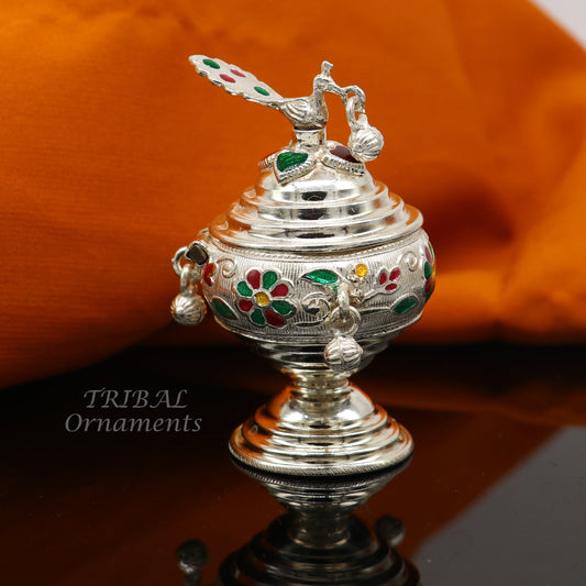 925 sterling silver trinket box, kumkum box/ casket box bridal enamel jewelry box collection, container box, jewelry box gifting art stb711 - TRIBAL ORNAMENTS