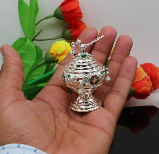 925 sterling silver trinket box, kumkum box/ casket box bridal enamel jewelry box collection, container box, jewelry box gifting art stb711 - TRIBAL ORNAMENTS