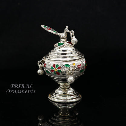 925 sterling silver trinket box, kumkum box/ casket box bridal enamel jewelry box collection, container box, jewelry box gifting art stb711 - TRIBAL ORNAMENTS